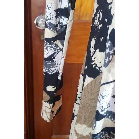 Handmade S Long Sleeve Round Neck Abstract Print Maxi Dress Brown Black Cream - Picture 4 of 9